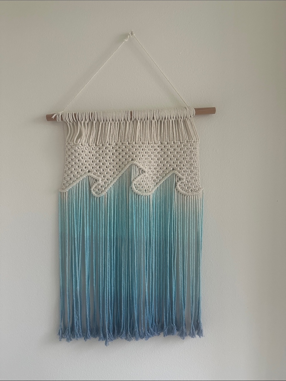 Handmade Cream and Blue Ombre Macramé Wall Tapestry